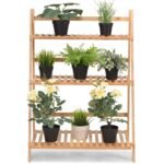 Bambusinis sulankstomas gėlių stovas su 3 lentynomis (Natūrali)