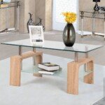 Šiuolaikinis svetainės kavos staliukas su grūdinto stiklo stalviršiais ir medžio elementais (Juoda)