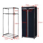 Lengvai surenkama tekstilinė drabužių spinta su kabykla (Juoda)