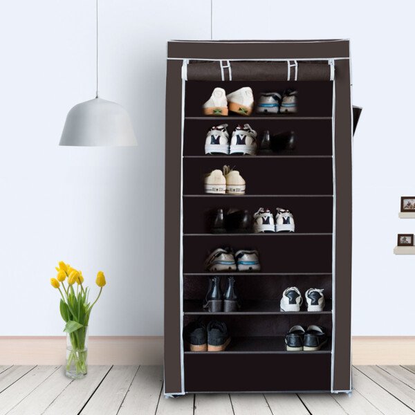 Modulinė spintelė su 10 lentynų batams ir daiktams (Kavos ruda)