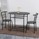 Kompaktiškas 3 dalių valgomojo stalo komplektas su lentyna (Juoda)