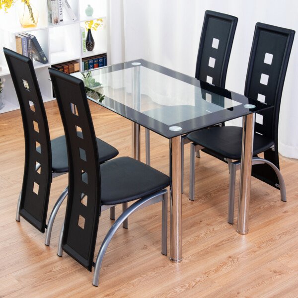 Valgomojo kėdžių komplektas (4 vnt.) su aukšta atrama (Juoda)