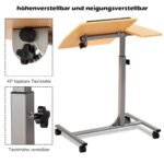 Daugiafunkcinis reguliuojamo aukščio nešiojamojo kompiuterio staliukas su ratukais (Natūrali)