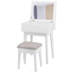 Kosmetinis staliukas su pufiku ir sulankstomu veidrodžiu (Balta)