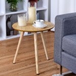 Apskritas Kavos Staliukas su Medinėmis Kojomis (Natūrali)