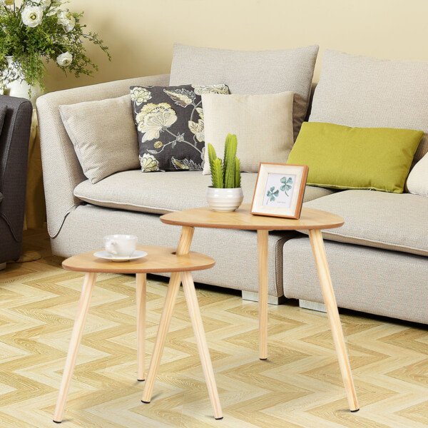 Universalus medinis šoninis staliukas su dviem stalviršiais (Natūrali)