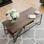 Dviejų aukštų kavos staliukas su metaliniu rėmu ir daiktadeže (Ruda)