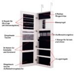 Reguliuojamo aukščio papuošalų spintelė su veidrodžiu (Balta)