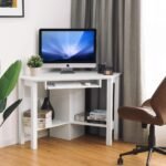 Kampinis rašomasis stalas su ištraukiama klaviatūros lentyna 120x60 cm (Balta)