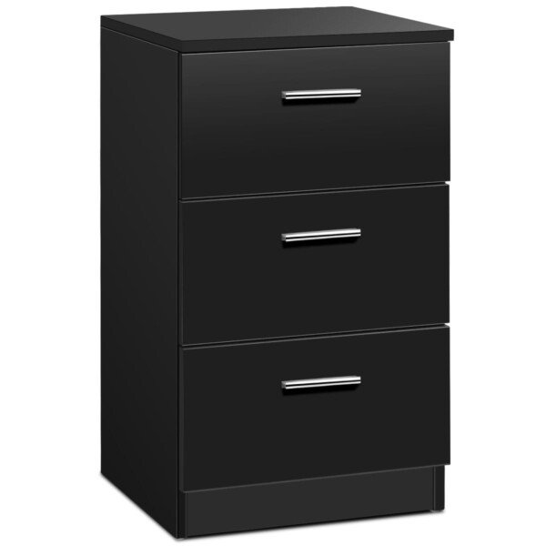 Spintelė prie lovos su 3 stalčiais 38x67x35 cm (Juoda)