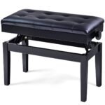 Reguliuojamo aukščio fortepijono suolas su daiktų saugykla (Juoda)