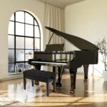 Reguliuojamo aukščio fortepijono suolas su daiktų saugykla (Juoda)