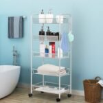 5 pakopų metalinis vežimėlis su ratukais (Pilka)