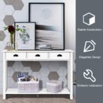 Konsolė su trimis stalčiais ir stelažu (Balta)