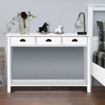 Konsolė su trimis stalčiais ir stelažu (Balta)