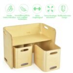 Vaikiškas medinis baldų komplektas su stalu ir kėdėmis (Natūrali)