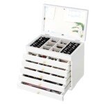 Papuošalų dėžutė su 6 skyreliais ir 5 stalčiais (Balta)