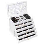 Daugiapakopė papuošalų dėžutė su 6 skyreliais ir 5 stalčiais (Balta)