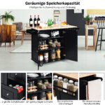 Virtuvės vežimėlis su sulankstomu stalviršiu ir didele daiktų laikymo erdve (Juoda)