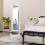 LED papuošalų spintelė su integruotu veidrodžiu (Balta)