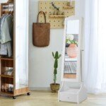 LED papuošalų spintelė su integruotu veidrodžiu (Balta)