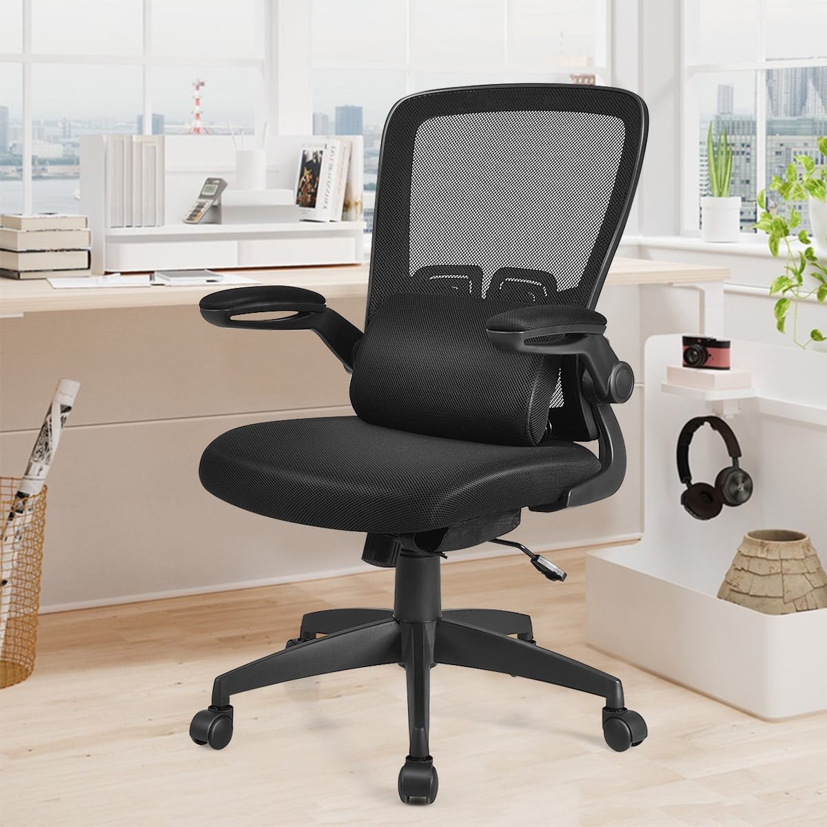 hw63518bk_-11 Ergonomiška biuro kėdė su masažo funkcija ir aukščio reguliavimu (Juoda)