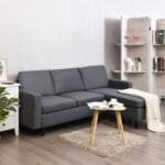 Kampinė sofa su pufu ir atrama kojoms (Tamsiai pilka)