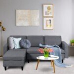 Kampinė sofa su pufu ir atrama kojoms (Tamsiai pilka)