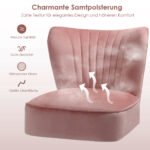Aksominis fotelis su medinėmis kojomis ir ergonomiška atrama (Rožinė)