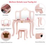 Vaikiškas kosmetinis staliukas su taburete ir nuimamu veidrodėliu (Rožinė)