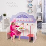 Dvipusė vaikų virtuvėlė su restoranu (Rožinė)