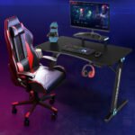 Žaidimų stalas su RGB apšvietimu ir puodelio laikikliu (Juoda)