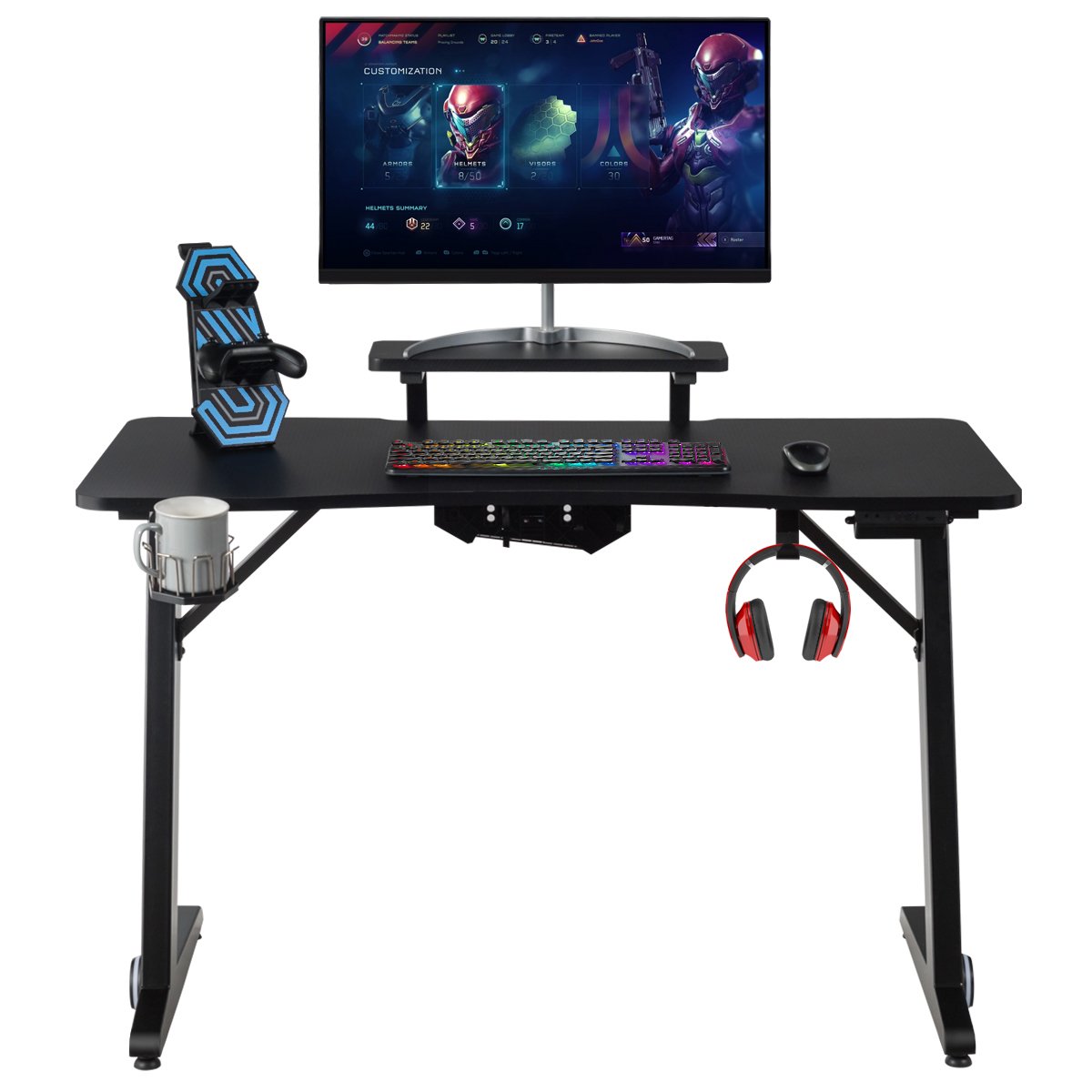hw65616_5 Žaidimų stalas su RGB apšvietimu ir puodelio laikikliu (Juoda)
