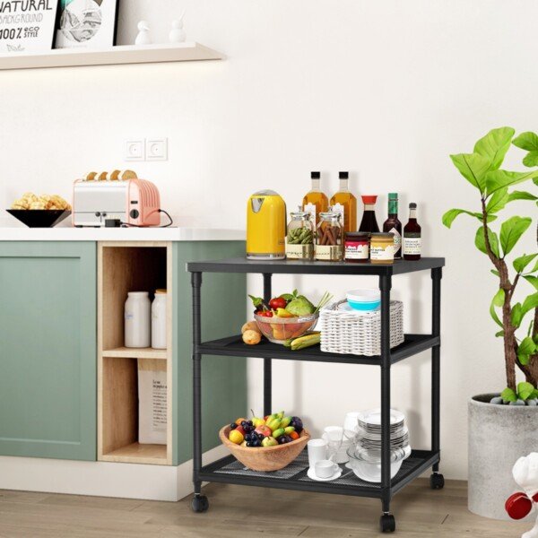 Daugiafunkcis 3 pakopų ratuotas stovas (Juoda)