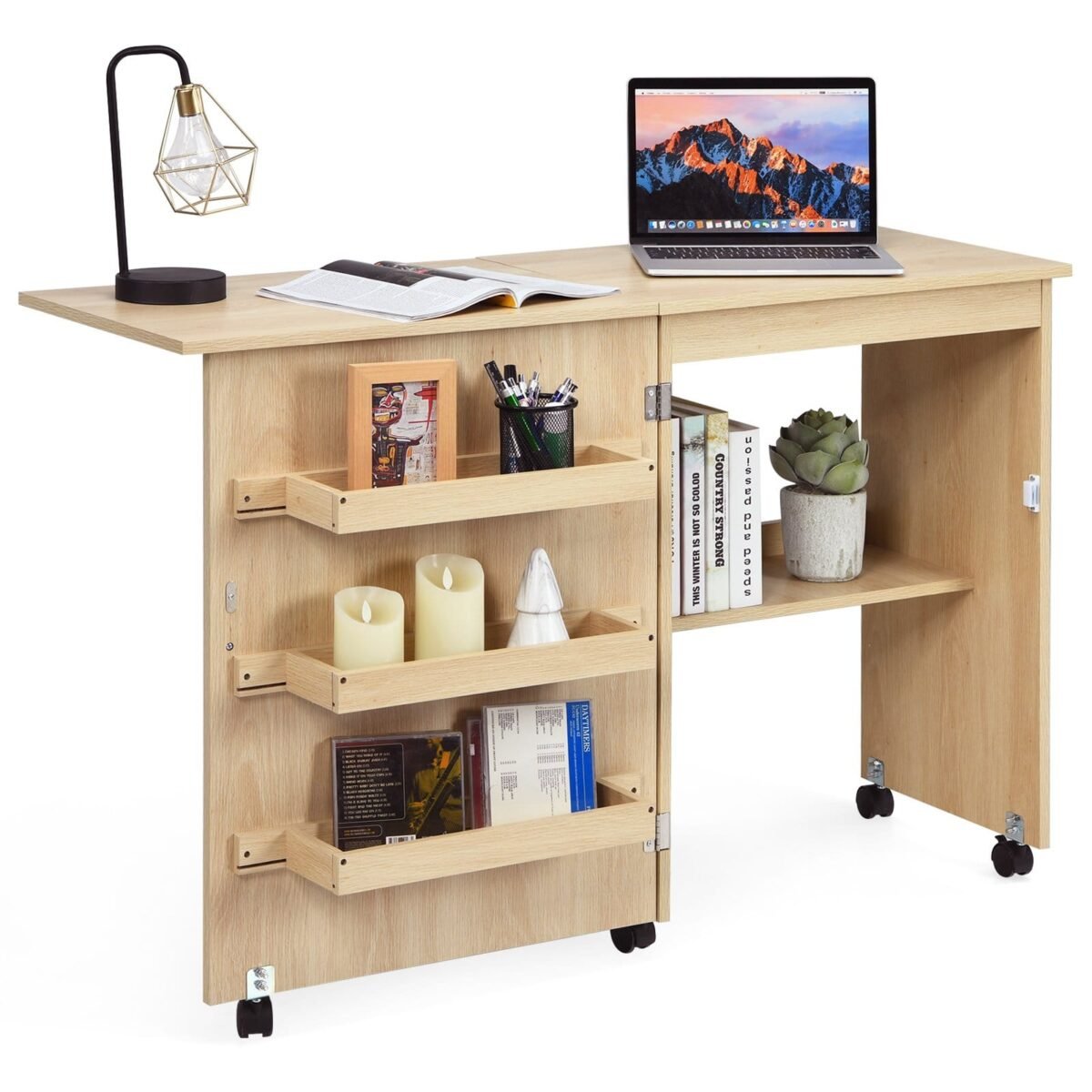 Sulankstomas stalelis siuvimo reikmenims ir darbui (Šviesus riešutas)