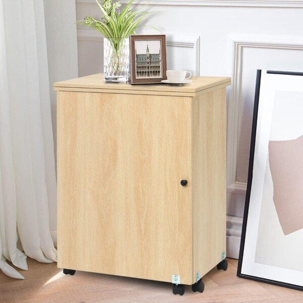 Sulankstomas stalelis siuvimo reikmenims ir darbui (Šviesus riešutas)