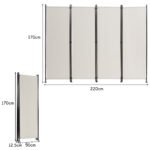 4 sekcijų pertvara su reguliuojamais padukais 220 x 170 cm (Smėlio)