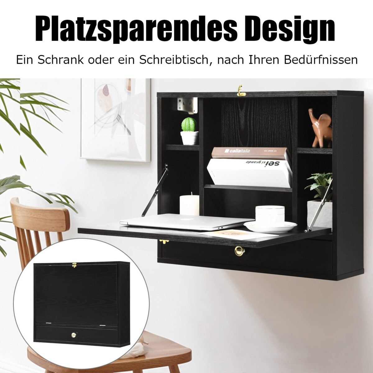 Sieninis sulankstomas stalas su laikymo spintele (Juoda)