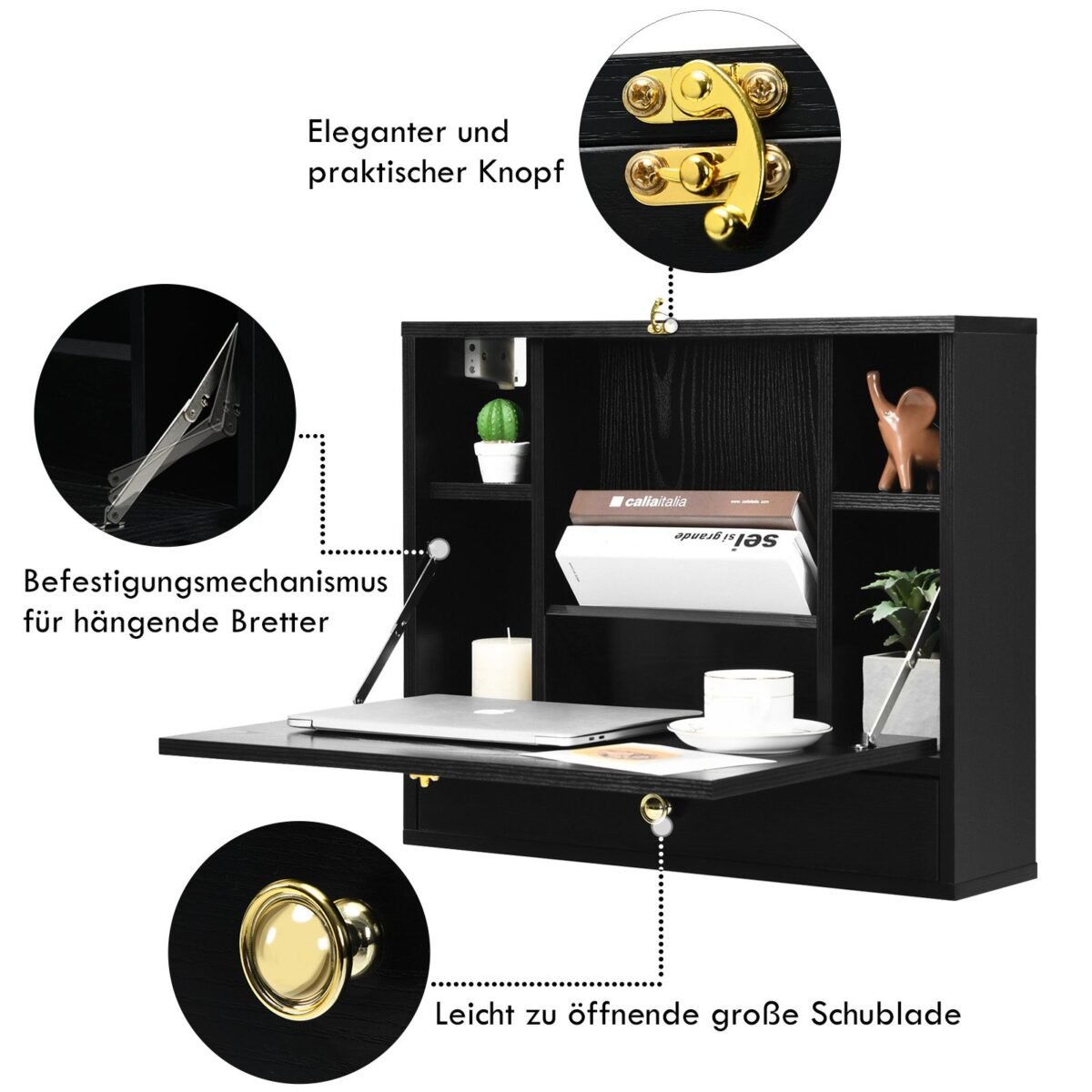 Sieninis sulankstomas stalas su laikymo spintele (Juoda)