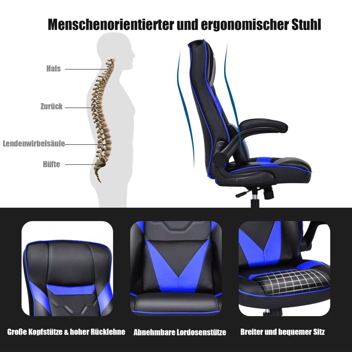Ergonomiška žaidimų ir biuro kėdė su reguliuojamu aukščiu (Mėlyna)