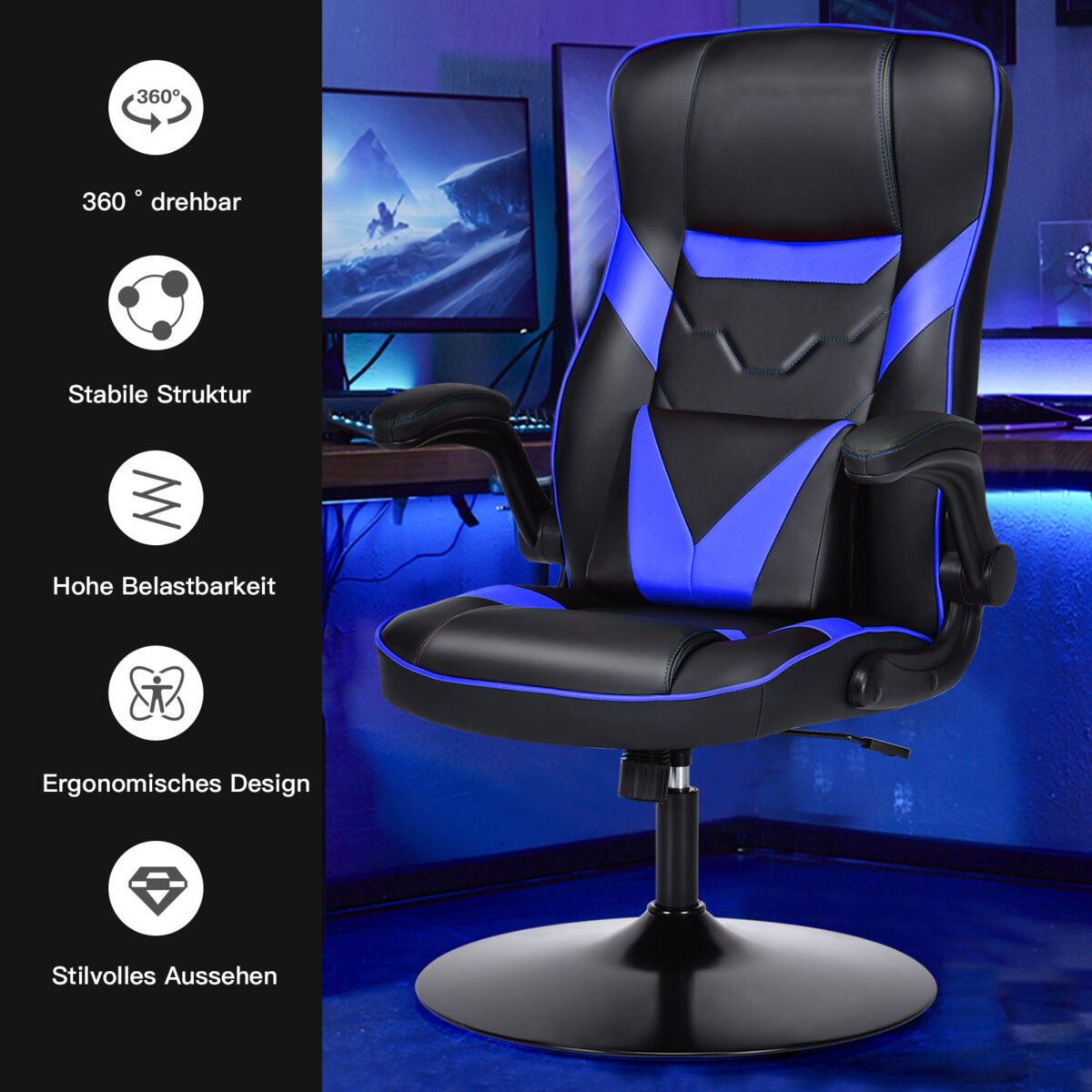 Ergonomiška žaidimų ir biuro kėdė su reguliuojamu aukščiu (Mėlyna)