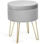 Apdailos kėdutė su daiktadėže ir metalinėmis kojomis (Pilka)