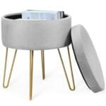 Apdailos kėdutė su daiktadėže ir metalinėmis kojomis (Pilka)