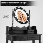 Šviesos reguliuojamas kosmetinis staliukas su veidrodžiu ir taburete (Juoda)