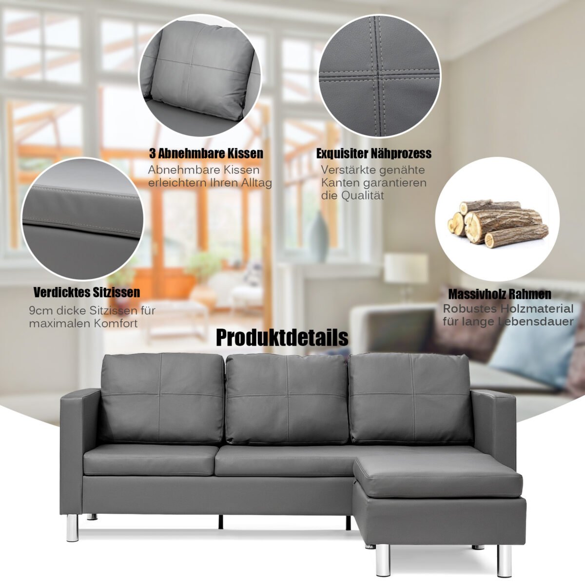 Modulinė sofa su pakoja (Pilka)