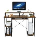 Darbo stalas su monitoriaus stoveliu ir lentynomis (Ruda)