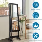 Pastatoma papuošalų spintelė su pilno ilgio veidrodžiu (Juoda)