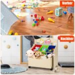 Vaikiškas medinis žaislų ir knygų laikymo stovas su ratukais (Natūrali)