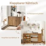 Sulankstomas siuvimo ir darbo stalviršis su ratukais (Ruda)