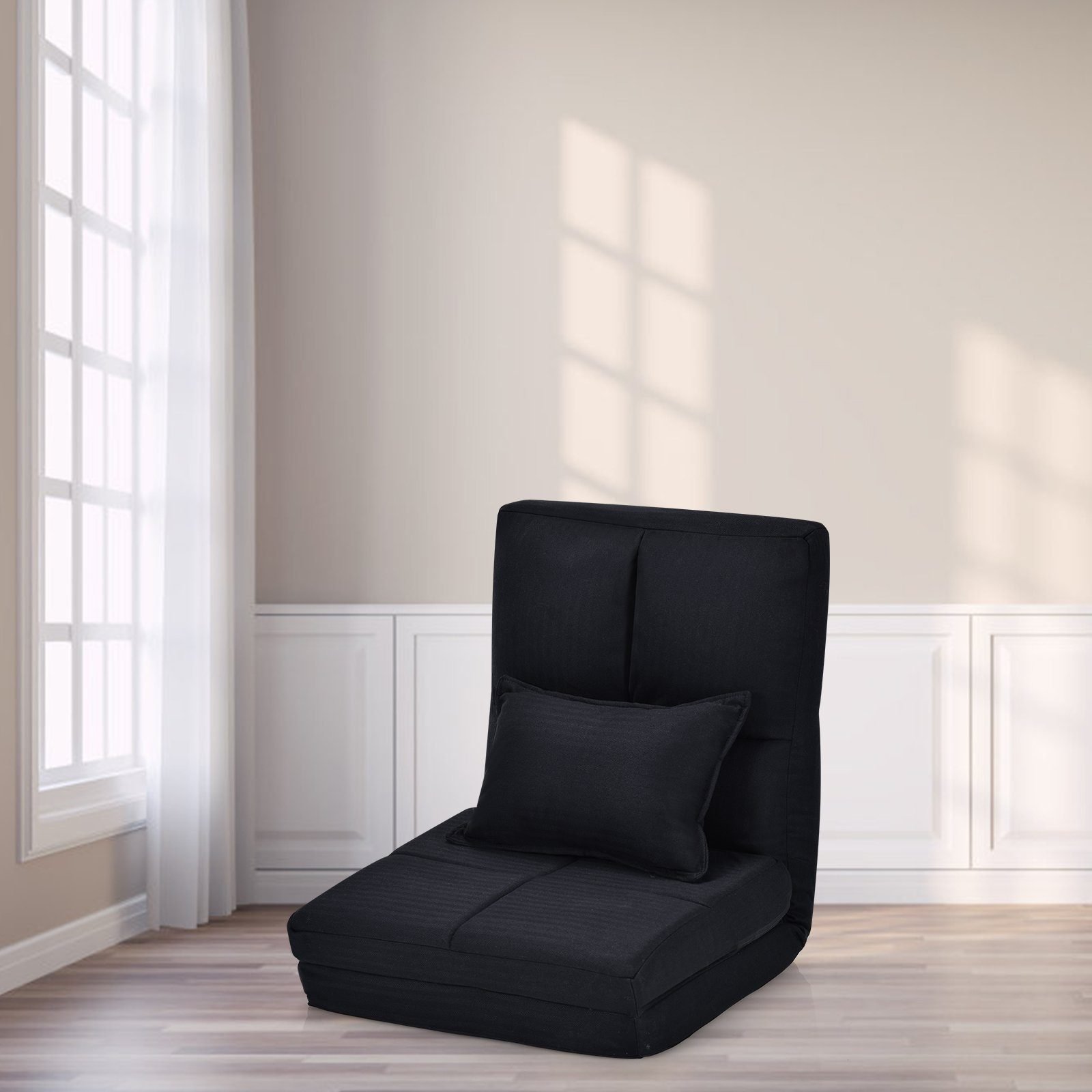 hw66919bk-_10_1 Sulankstomas grindų krėslas su minkšta pagalve (Juoda)